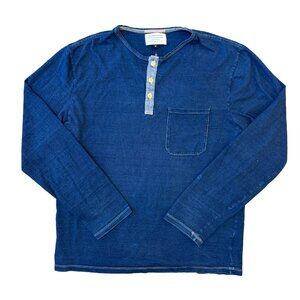 Apolis Activism Henley Long Sleeve Tshirt Mens Medium Blue